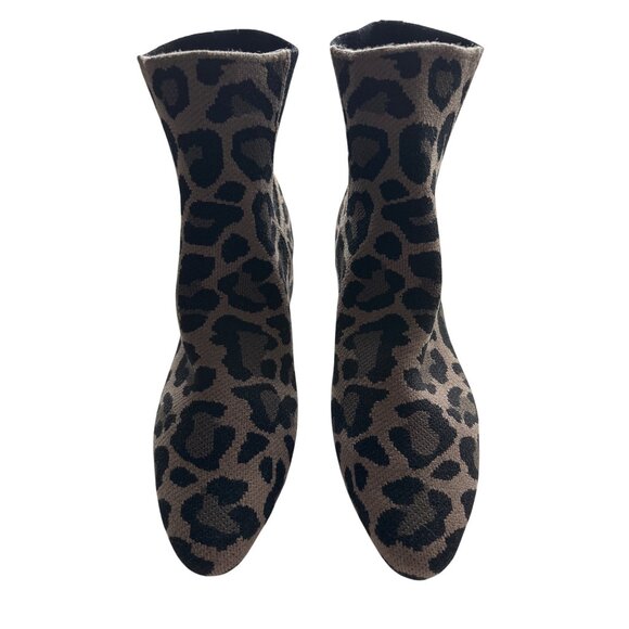 Rothys Classic Cool Cat Leopard Brown Black Print Knit Ankle Boots Size 10 - Picture 4 of 9